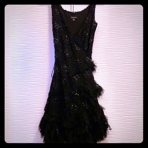 bebe black sequined wrap cocktail dress